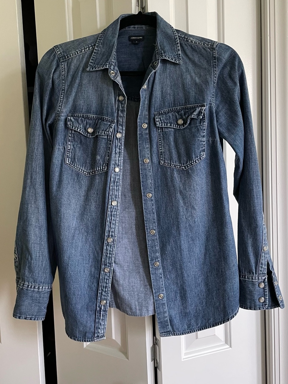 J. Crew Medium Blue Denim Snap-Front Shirt